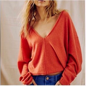 Free People Solitaire pure cashmere sweater boxy oversized size S coral color